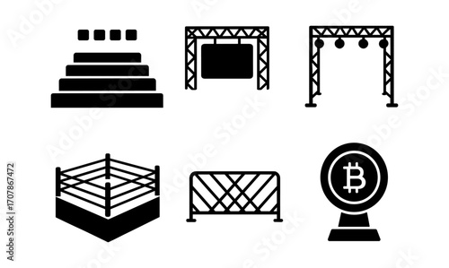 Wrestling arena elements and silhouettes for sports event design and promotion