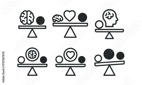 Minimalist mental health icons set for balance and wellbeing design