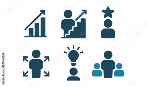 Leadership icon set collection featuring growth, motivation, and teamwork elements for business design