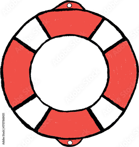 Red and white life buoy safety equipment for maritime rescue vector Handmade Hand Drawn