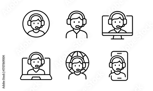 Call center communication technology icons for service design and user interface projects