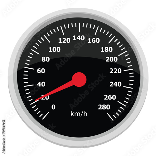 Vector illustration of a round car dashboard with speedometer and tachometer