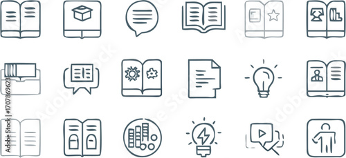 Vector illustration featuring various icons related to education, learning, and information resources online