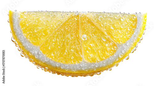 Fresh lemon slice with water drops isolated on transparent background