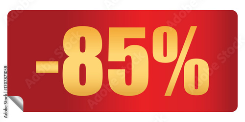 Red discount sticker 85 percent off price reduction isolated on white background. Design element, emblem, badge, sticker for promotion. Buy now