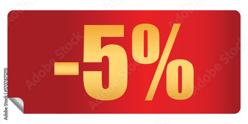 Red discount sticker 5 percent off price reduction isolated on white background. Design element, emblem, badge, sticker for promotion. Buy now