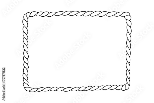 Rope rectangle frame. Nautical vintage outline vector border isolated on white background. Line art