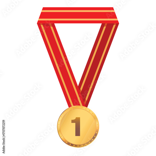 Gold medal with red ribbon first place for winners and champions ceremony