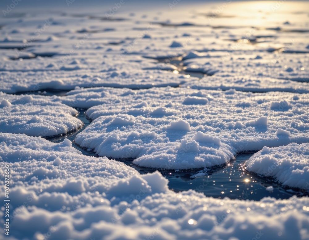 Obraz premium during the blizzard the snowflake formations on ice sheets shimmer as the wind moves across the frozen tundra creating a dazzling cold environment.