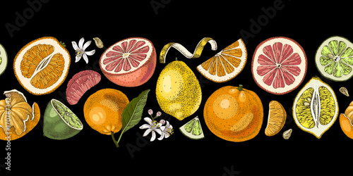 Seamless border with citrus fruits