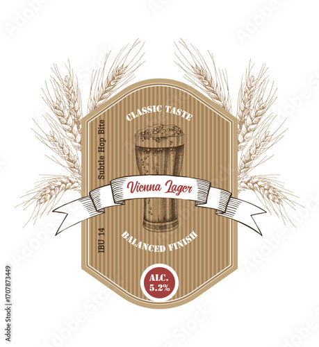 Beer label vector template with hand drawn elements