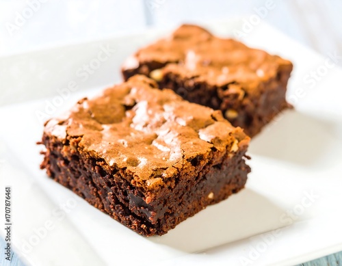 Two chocolate brownies on a plate