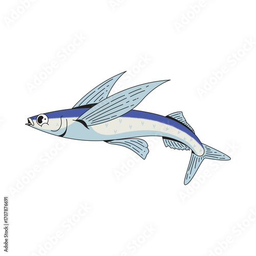 Flying fish animal underwater cartoon icon illustration