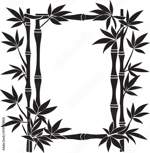 A decorative square frame made of stylized black bamboo stalks and leaves, perfect for borders and accents vector illustration	