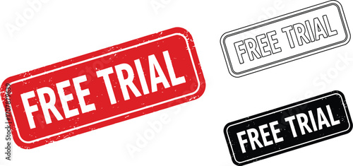 Three different "Free Trial" stamp designs, offering a chance to explore without commitment.