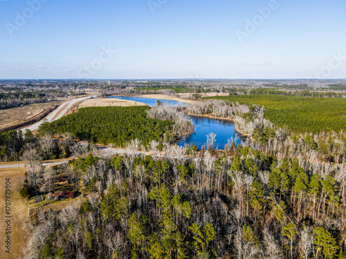 Aerial rural nature landscape after Hurricane Helene Thomson Augusta Georgia