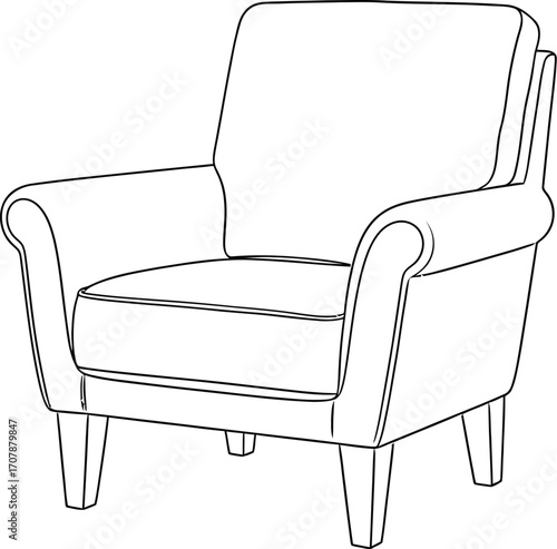 Clean line drawing of a comfortable armchair, perfect for interior design concepts