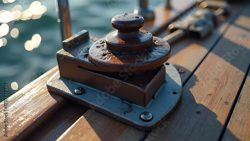 Cleat with Capstan Shadow Across Deck