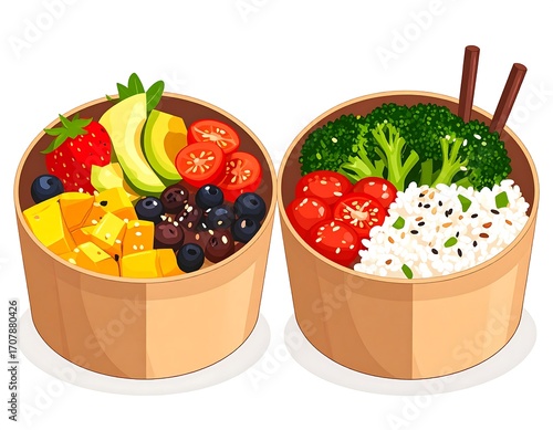 Two colorful and healthy food bowls