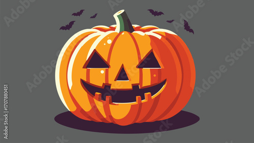 A carved jack-o’-lantern pumpkin with a spooky face, simple bold shapes