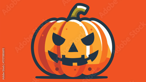 A carved jack-o’-lantern pumpkin with a spooky face, simple bold shapes