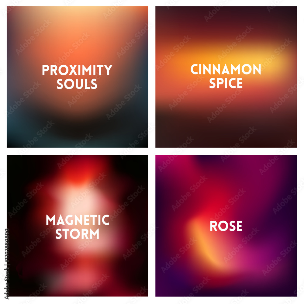Fototapeta premium Abstract vector red sunset blurred background set. Square blurred backgrounds set - Yellow, red and orange autumn colors of falling leaves.