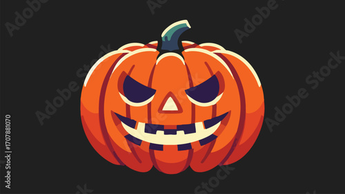 A carved jack-o’-lantern pumpkin with a spooky face, simple bold shapes