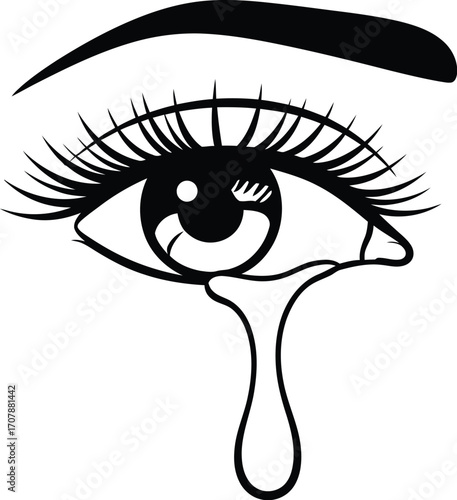 Close-up of a single eye with a tear rolling down, conveying sadness and emotion