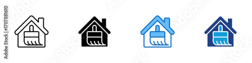 Home Cleaning Multiple Style Icon Design Vector - House with a cleaning brush inside, representing cleaning service, house maintenance, hygiene, or property care
