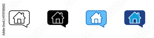 Home Chat Multiple Style Icon Design Vector - Speech bubble with a house inside, representing real estate communication or housing chat
