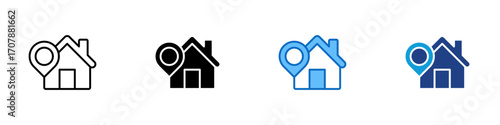 Home Location Multiple Style Icon Design Vector - House with a location pin, representing address, housing area, or property location