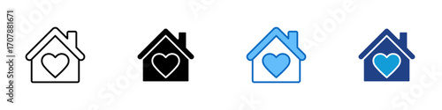 Home Love Multiple Style Icon Design Vector - House with a heart inside, representing family love, cozy living, or emotional attachment to a home