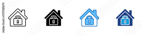 Home Lock Multiple Style Icon Design Vector - House with a padlock, representing security, privacy, and safe property ownership