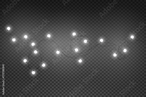 Set of white Christmas glowing garlands. LED neon lamp. Vector illustration.