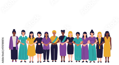 Diverse Women Standing Together Illustration detailed illustration featuring empowerment, illustration, celebration, people, movement, race
