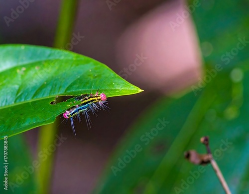 Two colorful caterpillars on a leaf
