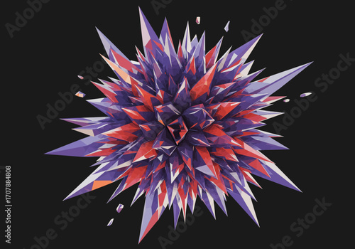 Vibrant abstract geometric crystal explosion on dark background.