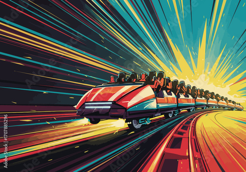 Dynamic Roller Coaster Ride with Vibrant Speed Trails.