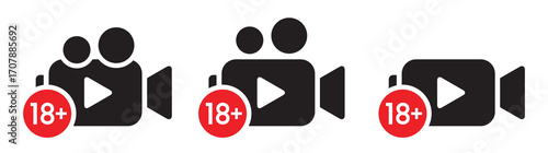 Video cinema plus 18 icon. Film plus 18  icon, vector illustration