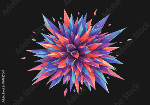 Vibrant Abstract Crystal Explosion on Dark Background.