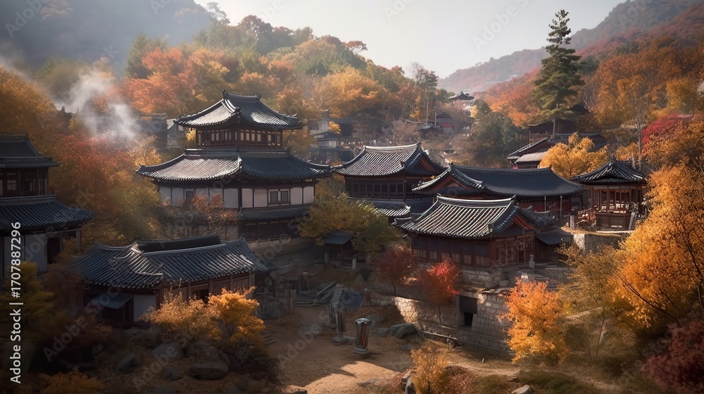 Obraz premium Autumnal Asian Village