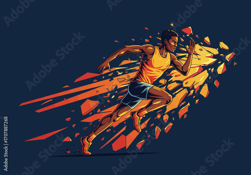 Dynamic male runner in explosive motion.