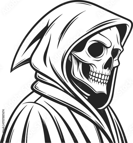 Vector art of grim reaper with skull face and hood