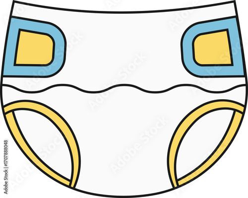 Baby diaper with yellow and blue details isolated on white background
