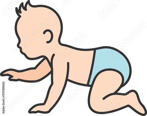 Baby crawling isolated on white background, vector illustration, cute toddler