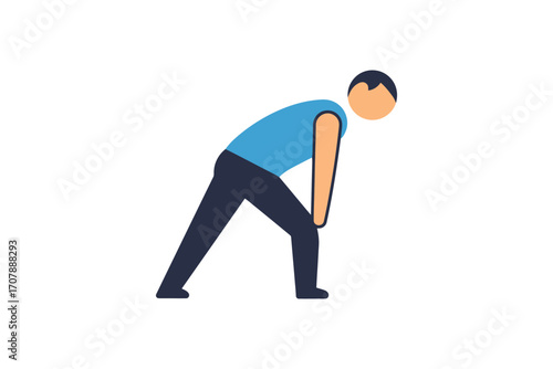 Man in blue shirt bending over isolated on white background vector illustration