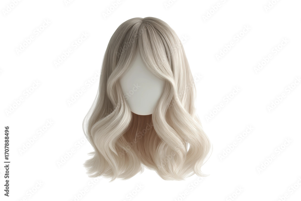 Naklejka premium Blonde long wavy hairstyle on faceless mannequin head with middle parting, cut out