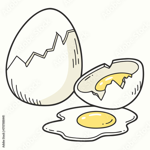 Cracked egg with a visible vibrant yellow yolk illustration