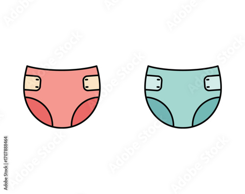 Pink and blue baby diapers isolated on white background, gender reveal concept