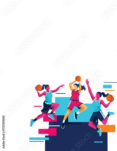Women Basketball Players Vector Illustration